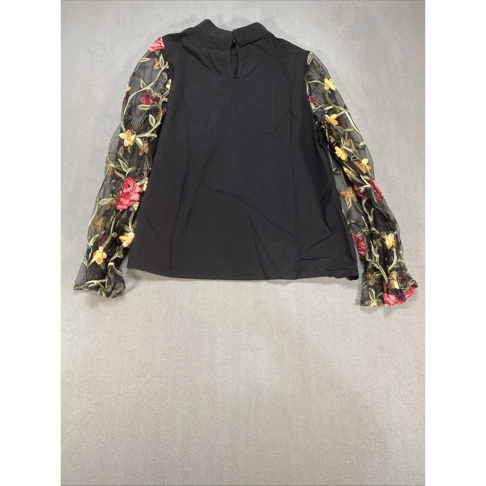 Emery Rose Womens Large Black Sheer Floral Sleeve Top Boho Whimsigoth NWT - Picture 7 of 7
